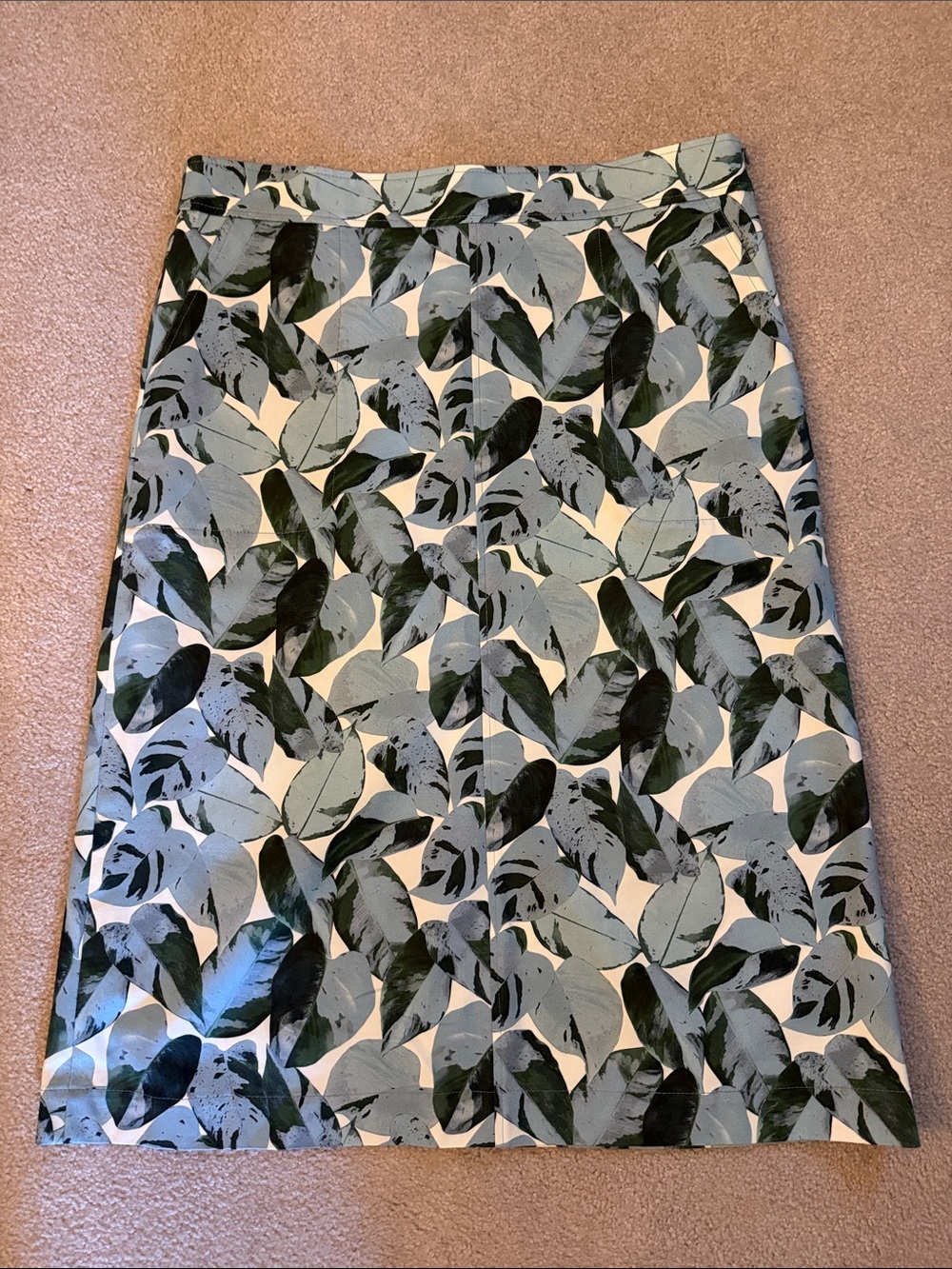 NEW AKRIS PUNTO tropical leaves midi skirt in bleached denim NWT 14